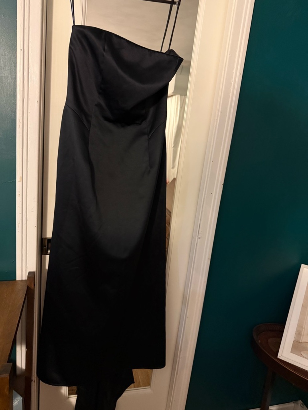 Classic Black Satin Strapless Evening Dress